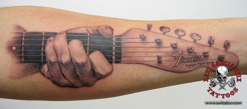 xavi garcia boix tattoo retrato realismo portrait realism tatuaje valencia diversos random fender telecaster guitarra guitar