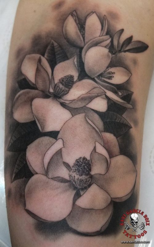 xavi garcia boix tattoo retrato realismo portrait realism tatuaje valencia diversos random magnolias naturaleza animales nature animals flowers flores