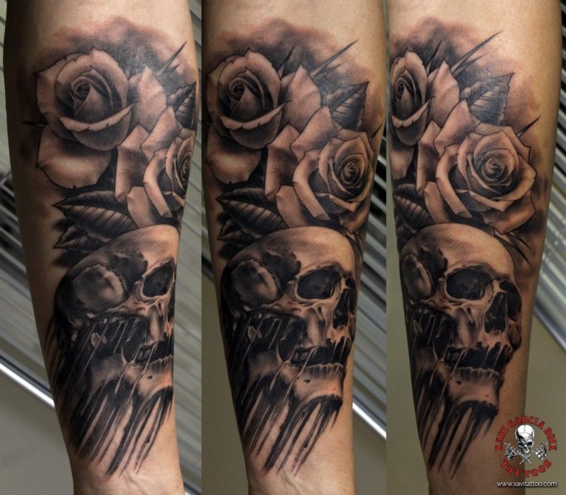 xavi garcia boix tattoo retrato realismo portrait realism tatuaje valencia diversos random roses skull rosas calavera