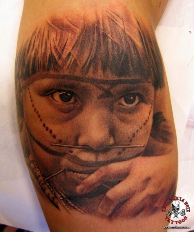 xavi garcia boix tattoo retrato realismo portrait realism tatuaje valencia diversos random yanomami