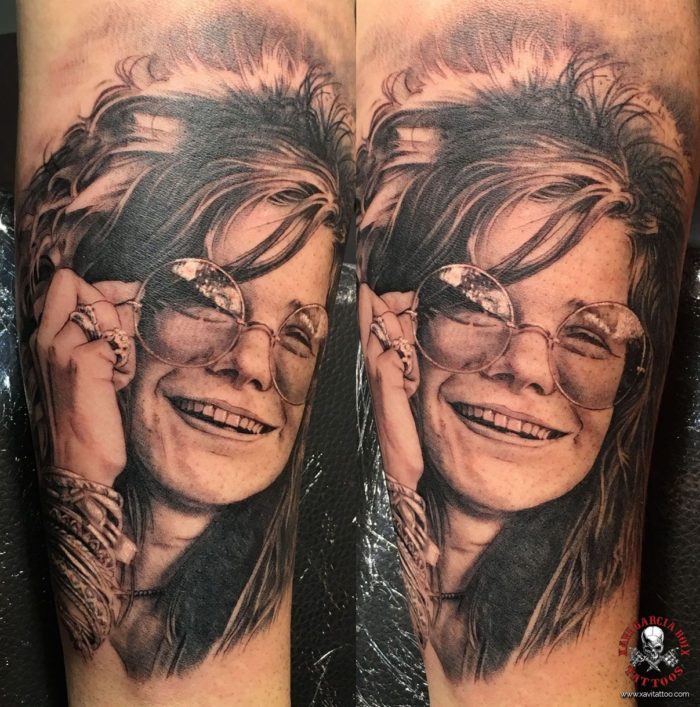 xavi garcia boix tattoo retrato realismo portrait realism tatuaje valencia tatuajes personajes famosos famous characters JANIS-JOPLIN-03