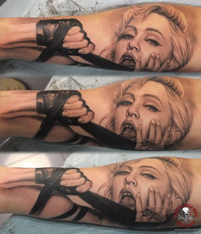 xavi garcia boix tattoo retrato realismo portrait realism tatuaje valencia tatuajes personajes famosos famous characters MADONNA-02