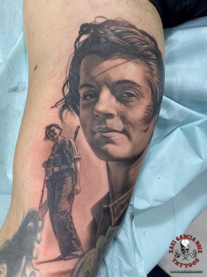 xavi garcia boix tattoo retrato realismo portrait realism tatuaje valencia tatuajes personajes famosos famous characters miliciana maria ginesta