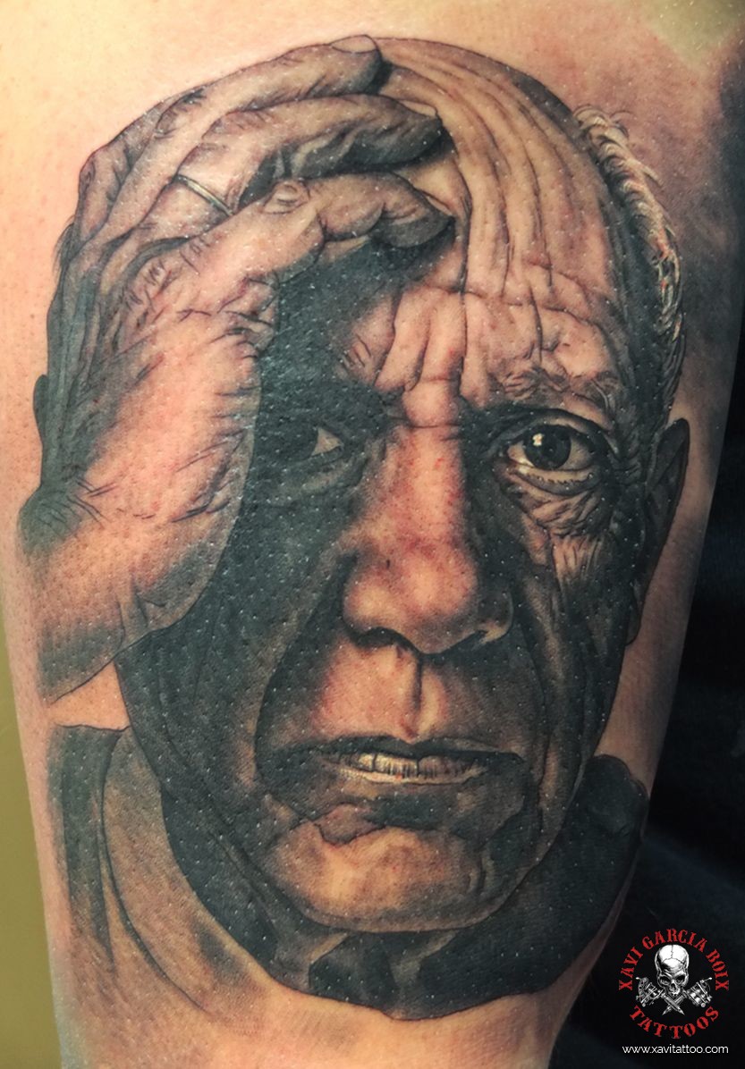 xavi garcia boix tattoo retrato realismo portrait realism tatuaje valencia tatuajes personajes famosos famous characters pablo picasso