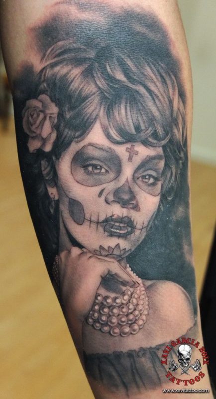 xavi garcia boix tattoo retrato realismo portrait realism tatuaje valencia varios random girls chicas sugar skull calavera mexicana catrina